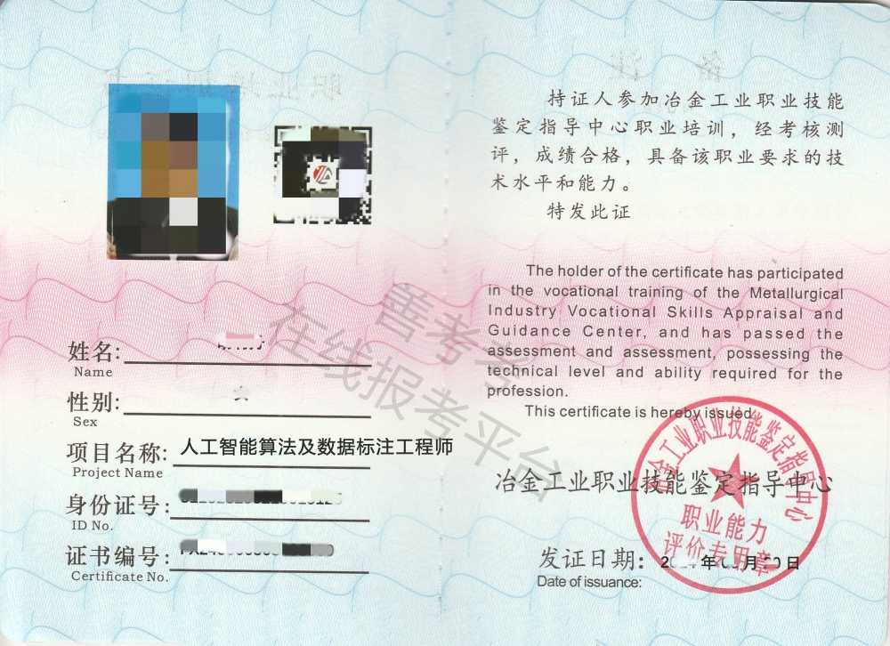 人工智能算法及数据标注工程师证